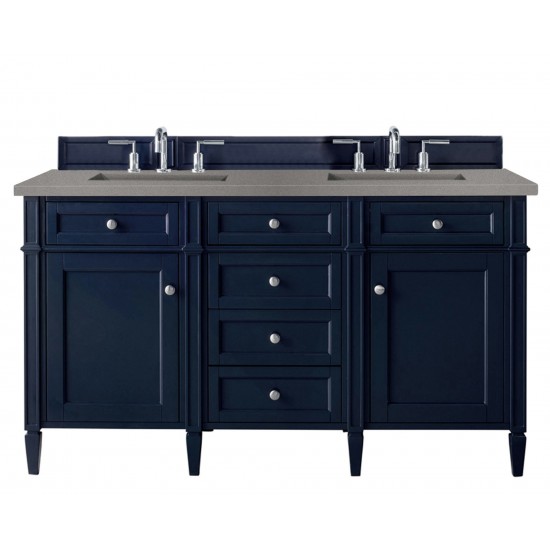 Brittany 60" Victory Blue Double Vanity w/ 3 CM Grey Expo Quartz Top