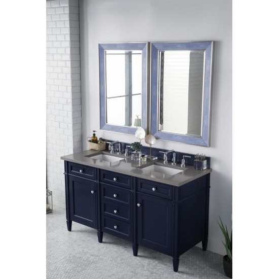 Brittany 60" Victory Blue Double Vanity w/ 3 CM Grey Expo Quartz Top