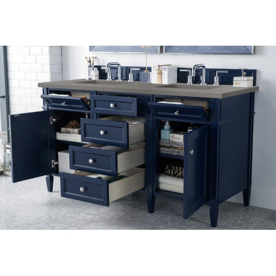 Brittany 60" Victory Blue Double Vanity w/ 3 CM Grey Expo Quartz Top