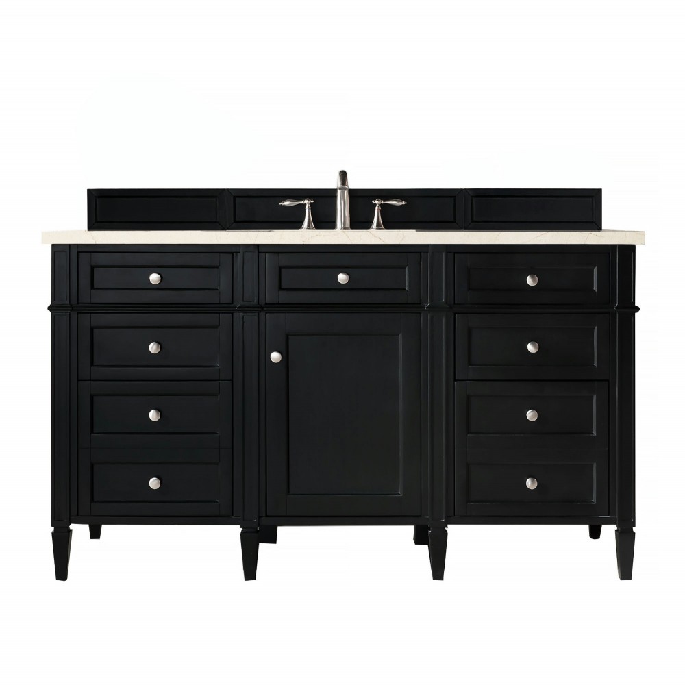 Brittany 60" Single Vanity, Black Onyx, w/ 3 CM Eternal Marfil Quartz Top