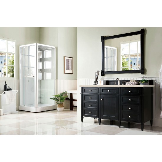 Brittany 60" Single Vanity, Black Onyx, w/ 3 CM Eternal Marfil Quartz Top