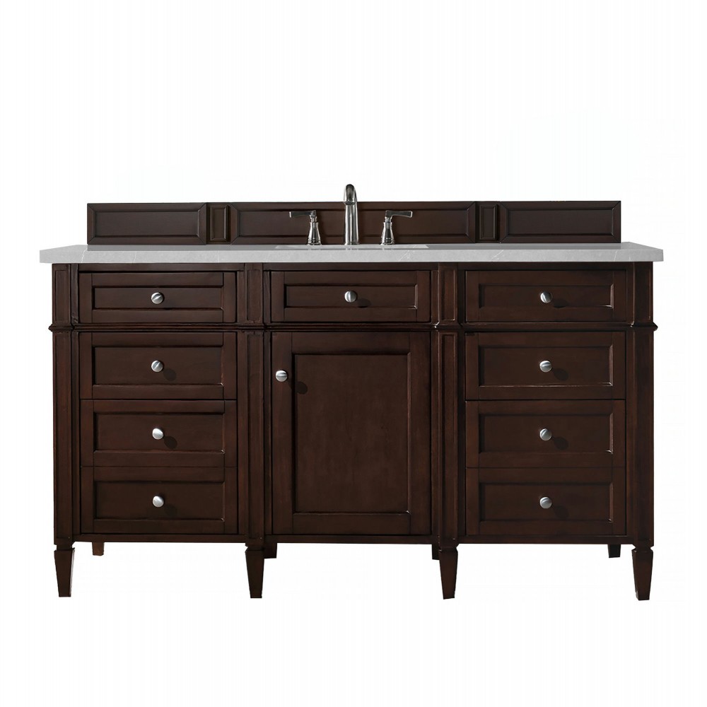 Brittany 60" Burnished Mahogany Single Vanity w/ 3 CM Eternal Serena Quartz Top