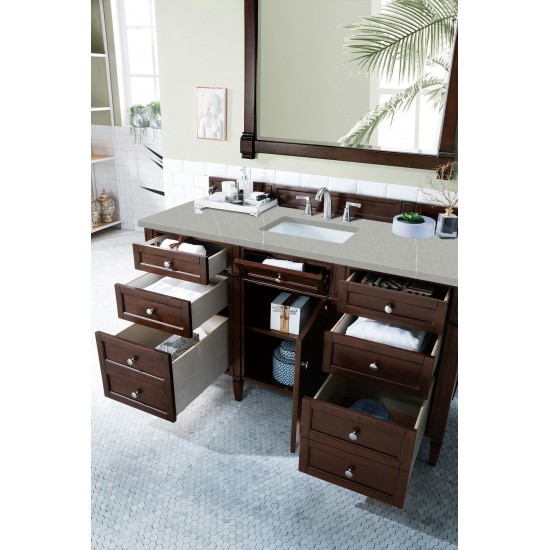 Brittany 60" Burnished Mahogany Single Vanity w/ 3 CM Eternal Serena Quartz Top