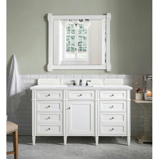 Brittany 60" Bright White Single Vanity w/ 3 CM Arctic Fall Solid Surface Top