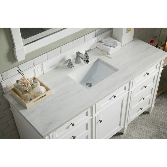 Brittany 60" Bright White Single Vanity w/ 3 CM Arctic Fall Solid Surface Top