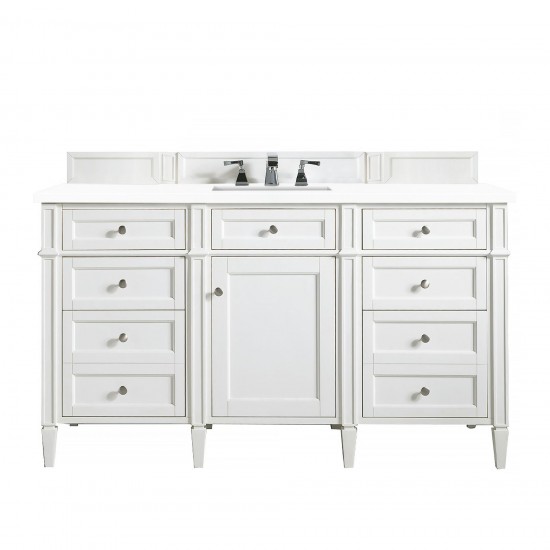 Brittany 60" Bright White Single Vanity w/ 3 CM Classic White Quartz Top