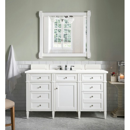 Brittany 60" Bright White Single Vanity w/ 3 CM Classic White Quartz Top