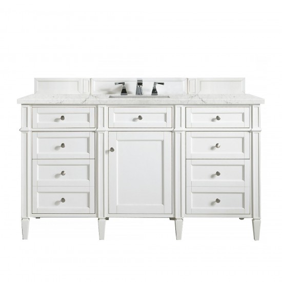 Brittany 60" Bright White Single Vanity w/ 3 CM Eternal Jasmine Pearl Quartz Top