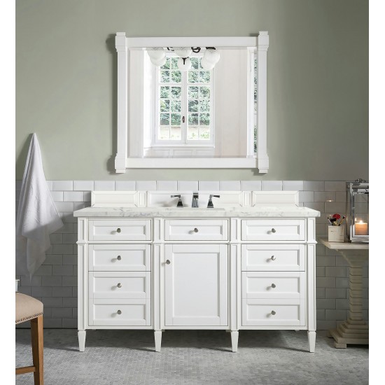 Brittany 60" Bright White Single Vanity w/ 3 CM Eternal Jasmine Pearl Quartz Top