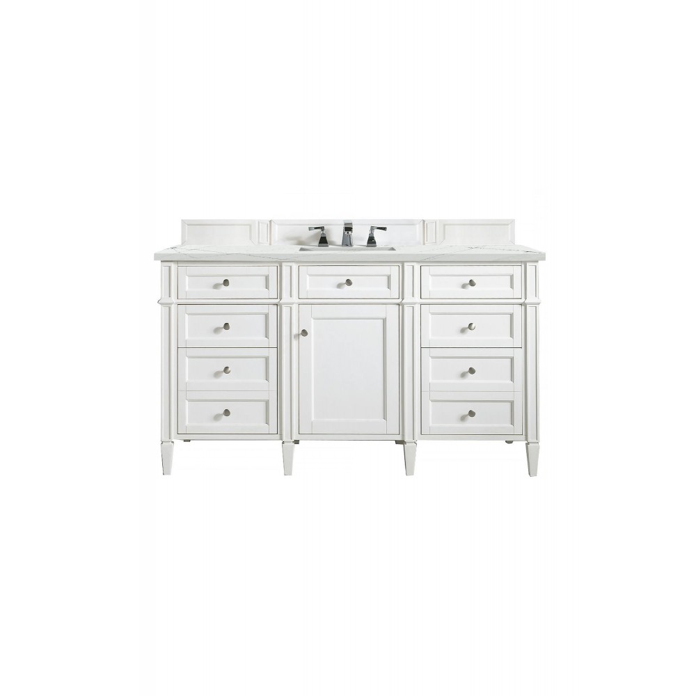 Brittany 60" Bright White Single Vanity w/ 3 CM Ethereal Noctis Quartz Top