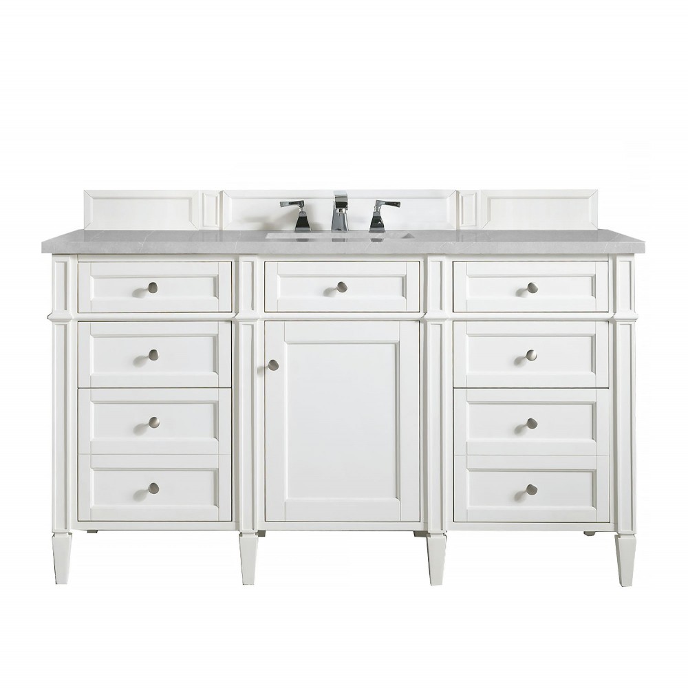 Brittany 60" Bright White Single Vanity w/ 3 CM Eternal Serena Quartz Top