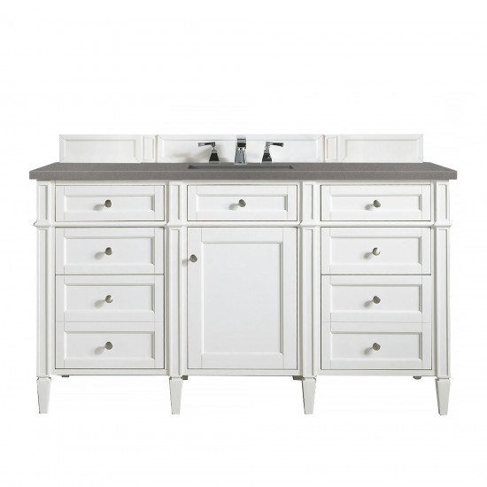 Brittany 60" Bright White Single Vanity w/ 3 CM Grey Expo Quartz Top