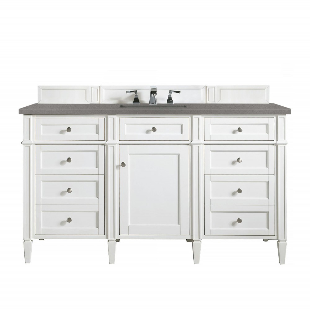 Brittany 60" Bright White Single Vanity w/ 3 CM Grey Expo Quartz Top