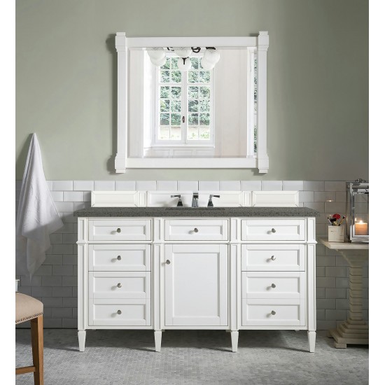 Brittany 60" Bright White Single Vanity w/ 3 CM Grey Expo Quartz Top