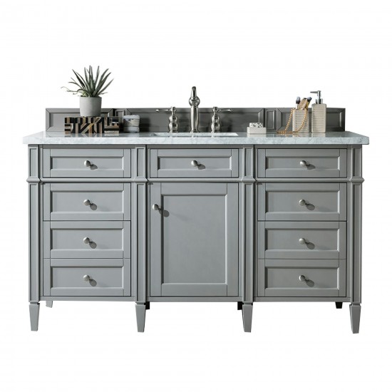 Brittany 60" Urban Gray Single Vanity w/ 3 CM Carrara Marble Top