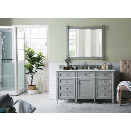 Brittany 60" Urban Gray Single Vanity w/ 3 CM Carrara Marble Top