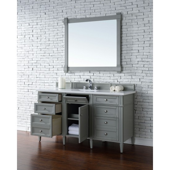 Brittany 60" Urban Gray Single Vanity w/ 3 CM Classic White Quartz Top