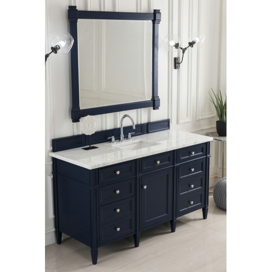 Brittany 60" Victory Blue Single Vanity w/ 3 CM Carrara Marble Top