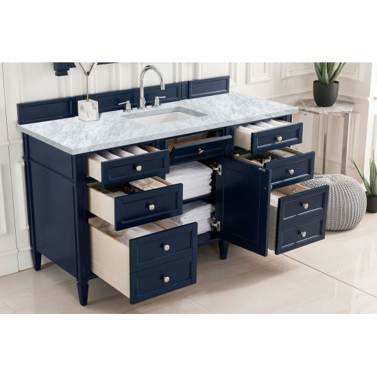 Brittany 60" Victory Blue Single Vanity w/ 3 CM Carrara Marble Top