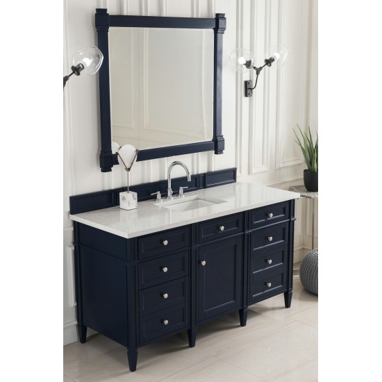 Brittany 60" Victory Blue Single Vanity w/ 3 CM Eternal Jasmine Pearl Quartz Top