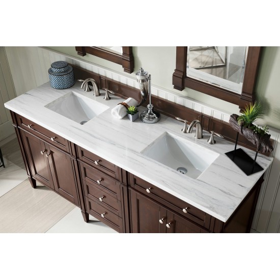 Brittany 72" Mahogany Double Vanity w/3 CM Arctic Fall Solid Surface Top