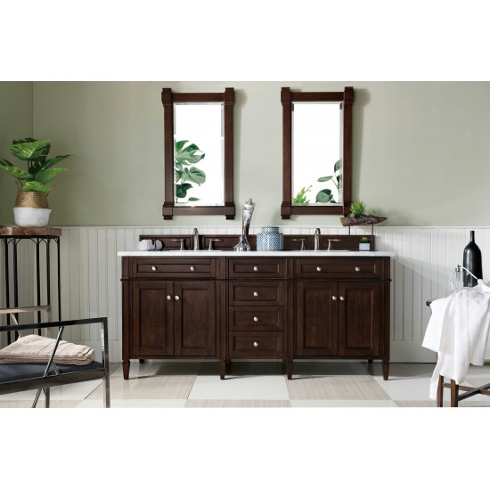 Brittany 72" Burnished Mahogany Double Vanity w/ 3 CM Carrara Marble Top