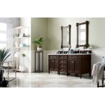 Brittany 72" Burnished Mahogany Double Vanity w/ 3 CM Carrara Marble Top