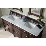 Brittany 72" Burnished Mahogany Double Vanity w/ 3 CM Carrara Marble Top