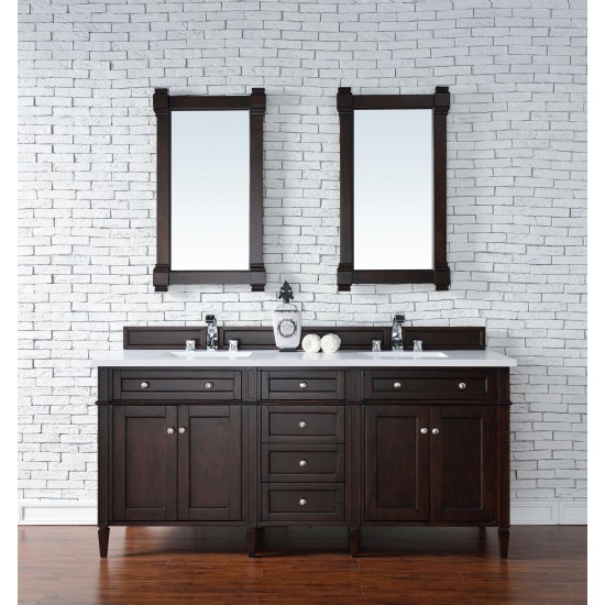 Brittany 72" Burnished Mahogany Double Vanity w/ 3 CM Classic White Quartz Top