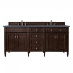 Brittany 72" Mahogany Double Vanity w/3 CM Charcoal Soapstone Quartz Top