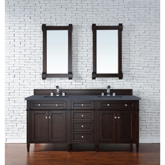 Brittany 72" Mahogany Double Vanity w/3 CM Charcoal Soapstone Quartz Top