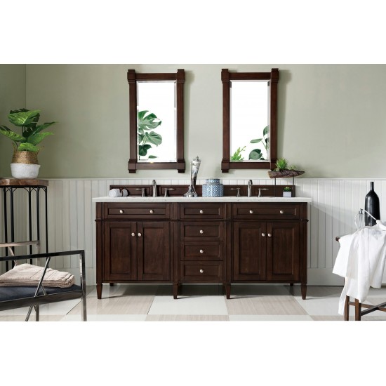 Brittany 72" Burnished Mahogany Double Vanity w/ 3 CM Jasmine Pearl Quartz Top