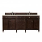 Brittany 72" Burnished Mahogany Double Vanity w/ 3 CM Eternal Marfil Quartz Top