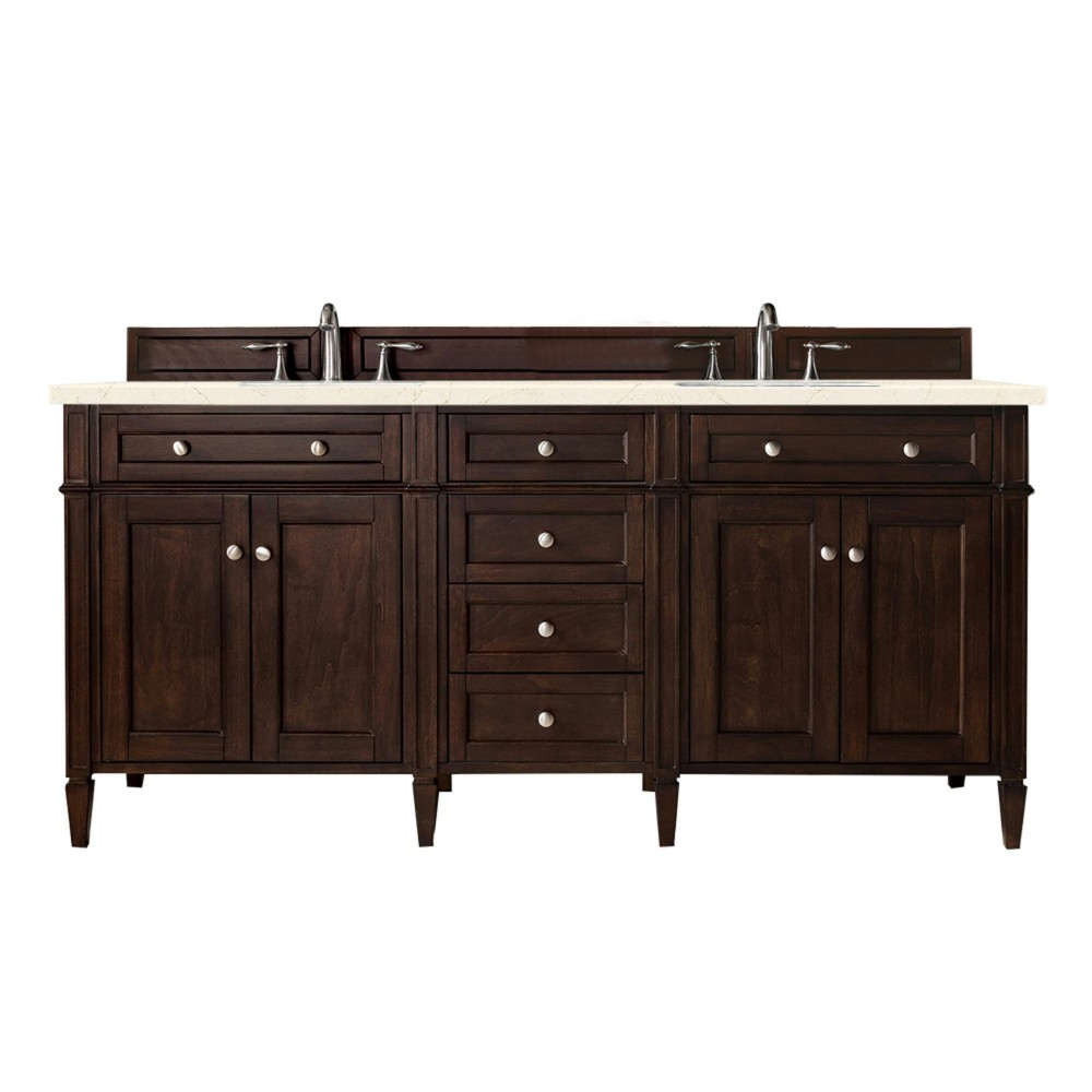 Brittany 72" Burnished Mahogany Double Vanity w/ 3 CM Eternal Marfil Quartz Top