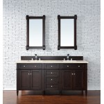 Brittany 72" Burnished Mahogany Double Vanity w/ 3 CM Eternal Marfil Quartz Top