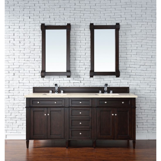 Brittany 72" Burnished Mahogany Double Vanity w/ 3 CM Eternal Marfil Quartz Top