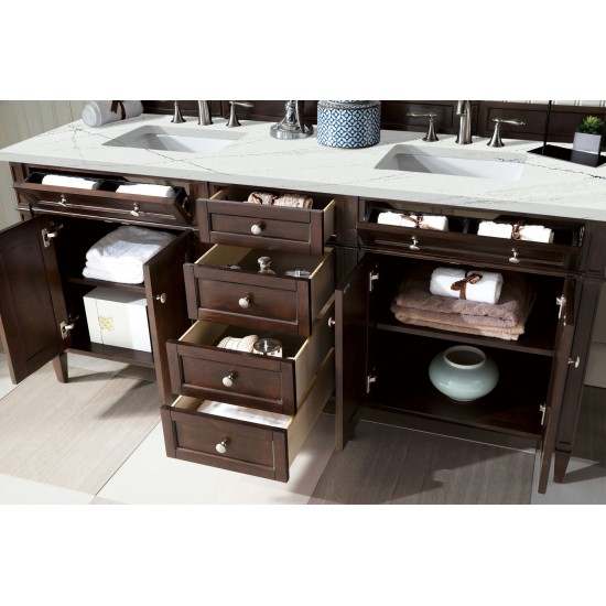 Brittany 72" Burnished Mahogany Double Vanity w/ 3 CM Ethereal Noctis Quartz Top
