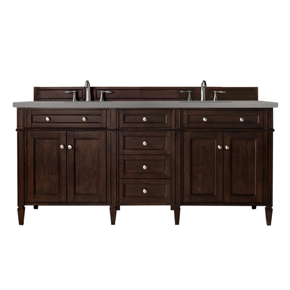 Brittany 72" Burnished Mahogany Double Vanity w/ 3 CM Grey Expo Quartz Top