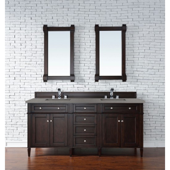 Brittany 72" Burnished Mahogany Double Vanity w/ 3 CM Grey Expo Quartz Top