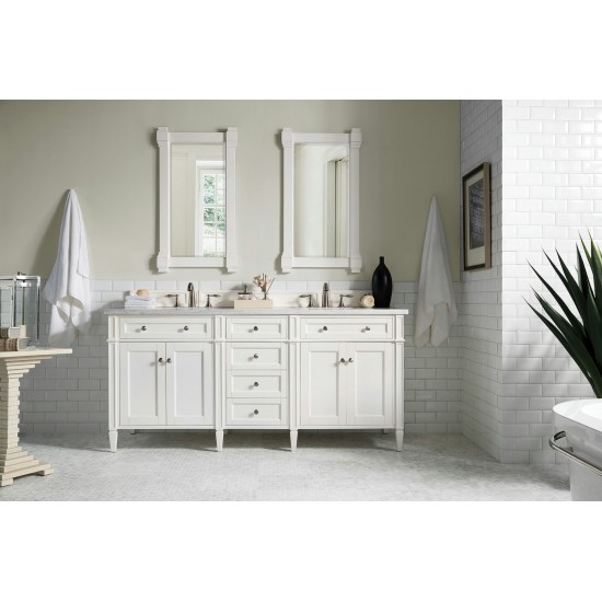 Brittany 72" Bright White Double Vanity w/ 3 CM Arctic Fall Solid Surface Top