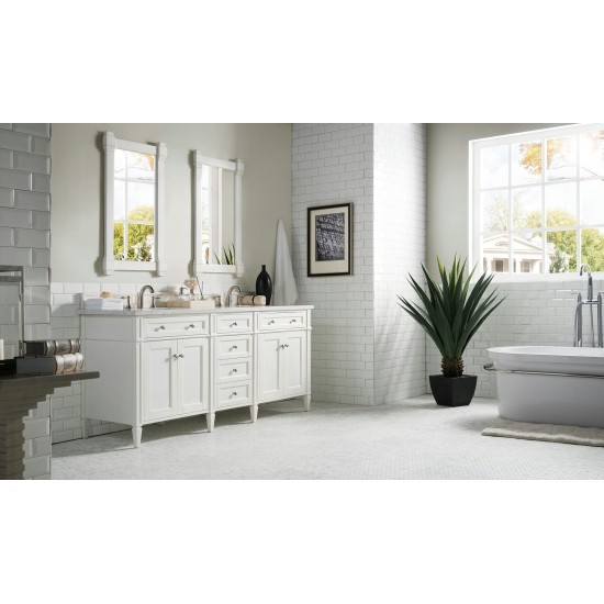 Brittany 72" Bright White Double Vanity w/ 3 CM Arctic Fall Solid Surface Top