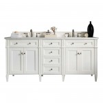 Brittany 72" Bright White Double Vanity w/ 3 CM Carrara Marble Top