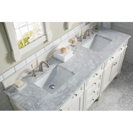 Brittany 72" Bright White Double Vanity w/ 3 CM Carrara Marble Top