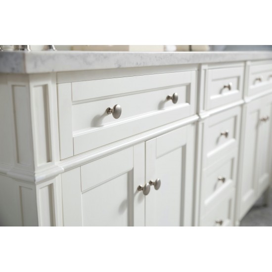 Brittany 72" Bright White Double Vanity w/ 3 CM Carrara Marble Top