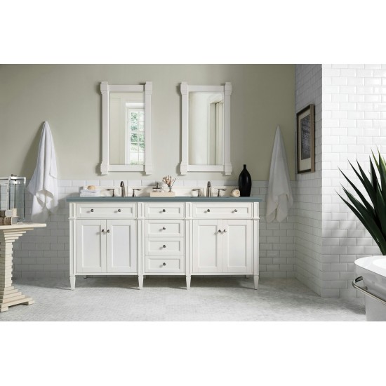 Brittany 72" Bright White Double Vanity w/ 3 CM Cala Blue Quartz Top