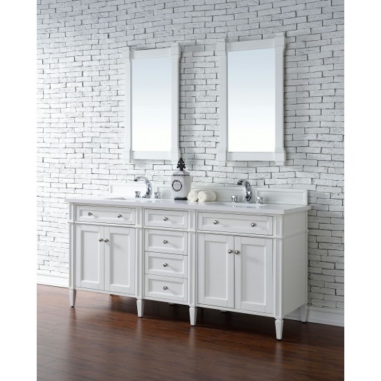 Brittany 72" Bright White Double Vanity w/ 3 CM Classic White Quartz Top