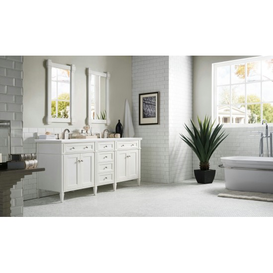 Brittany 72" Bright White Double Vanity w/ 3 CM Classic White Quartz Top