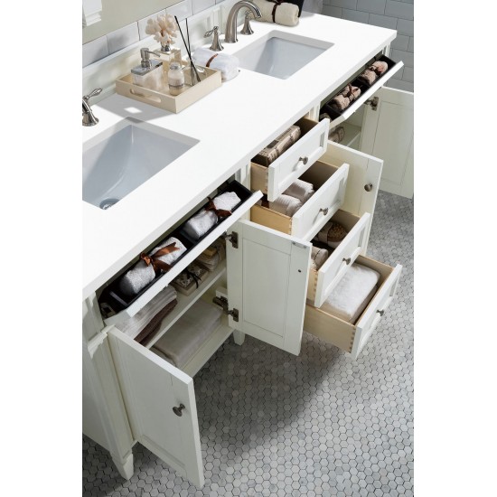 Brittany 72" Bright White Double Vanity w/ 3 CM Classic White Quartz Top