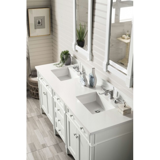 Brittany 72" Bright White Double Vanity w/ 3 CM Classic White Quartz Top