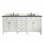 Brittany 72" Bright White Double Vanity w/ 3 CM Charcoal Soapstone Quartz Top